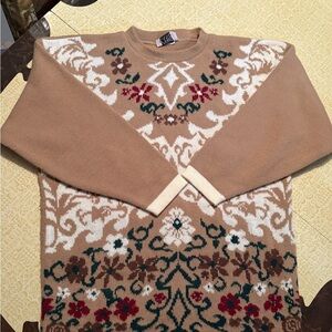 Vintage Tan Floral Patterned Sweater